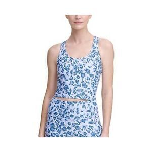 Calvin Klein Women Printed Sleeveless Racerback Cropped Tank Top Navy L, $50 NWT